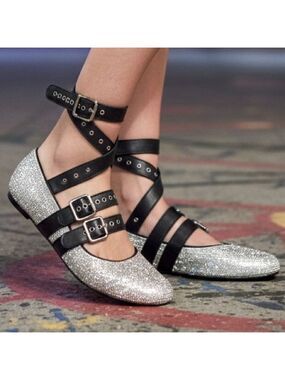 NIB Dolls Kill Sugar Thrillz Petty Princess Bling Flats w/ Criss Cross Buckle
